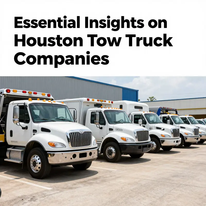 A row of towing trucks outside a Houston towing company, ready to assist in emergencies.