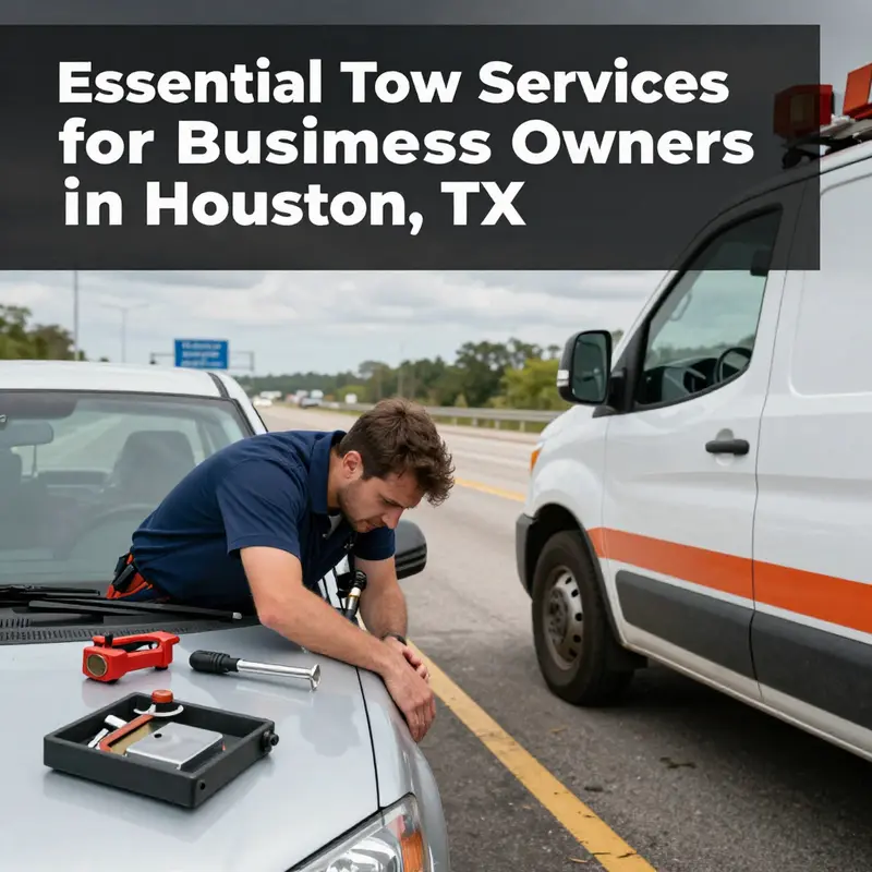 A tow truck ready to provide service amidst the bustling streets of Houston.