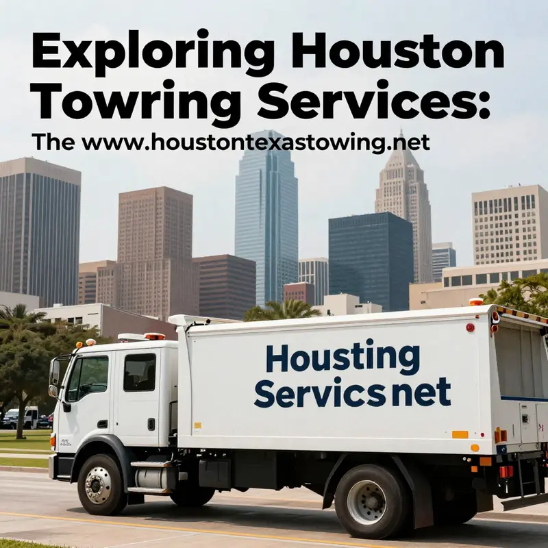 A scenic depiction of Houston cityscape featuring a towing truck, highlighting the importance of towing services.