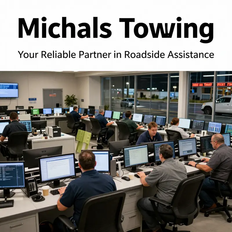 Michaels Towing truck assisting a driver, illustrating the comprehensive services offered.