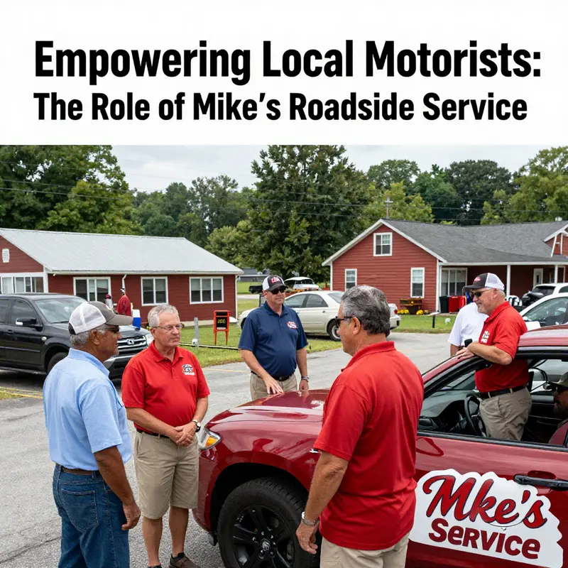 Mike’s Roadside Service truck providing essential roadside assistance to a motorist in a bustling Spartanburg setting.