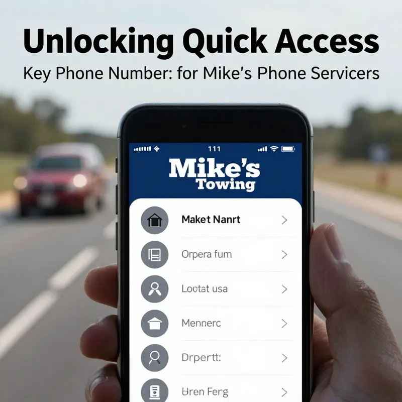 Essential phone numbers for Mike’s Towing services displayed on a phone screen.