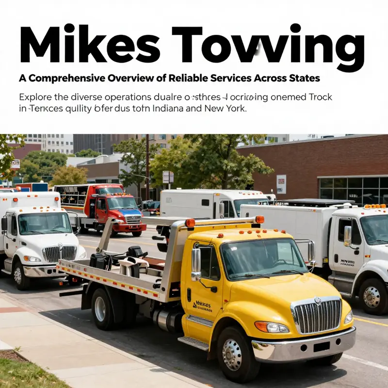 A collection of Mikes Towing trucks parked in an urban environment, showcasing their diverse services.