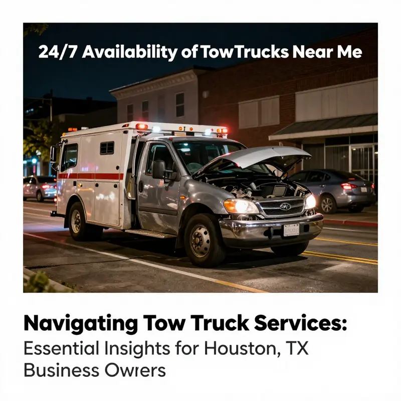 A tow truck dispatched during nighttime in Houston, emphasizing the importance of 24/7 service availability.
