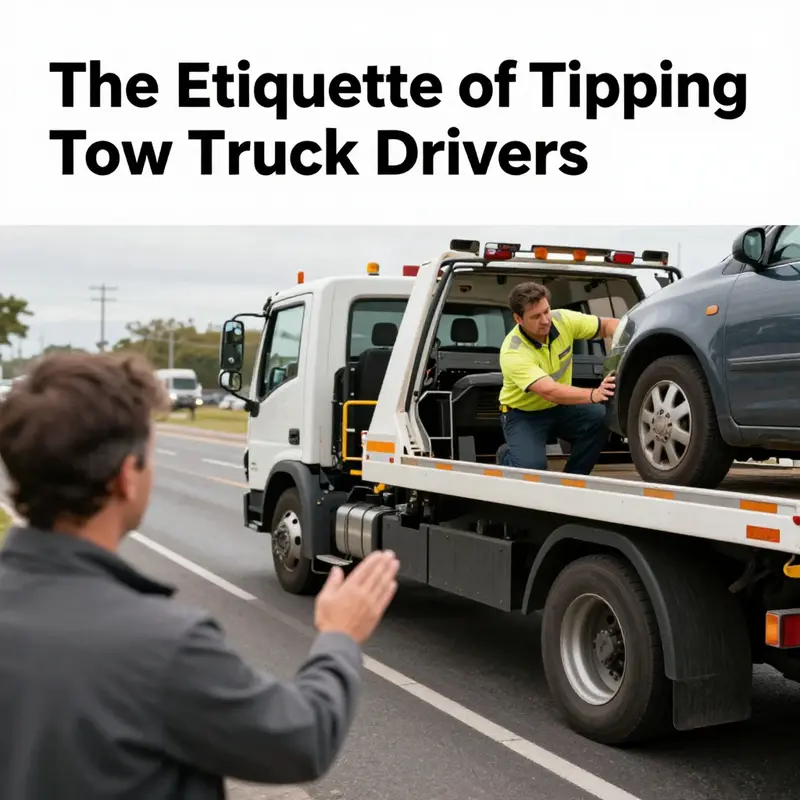 A tow truck assisting a vehicle with a bystander showing appreciation, highlighting the aid provided by tow truck drivers.