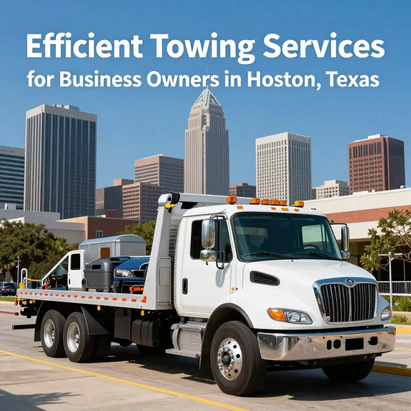 A professional towing truck in Houston, Texas, ready to assist local businesses.