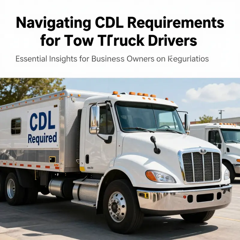 A tow truck displaying a 'CDL Required' sign, symbolizing the critical nature of licensing in the towing industry.