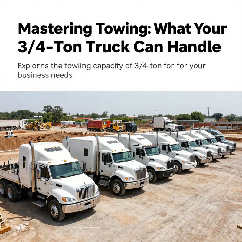 Multiple 3/4-ton trucks parked at a construction site, highlighting their significance in business towing and hauling operations.