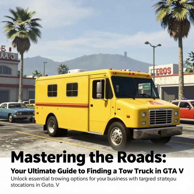 A visually engaging Tow Truck set against a Los Santos skyline, representing the effectiveness of towing options within GTA V.