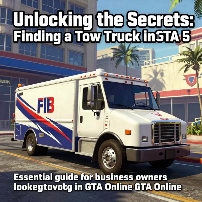 A vibrant image highlighting a Tow Truck in front of the FIB building in GTA 5, representing the article's focus.