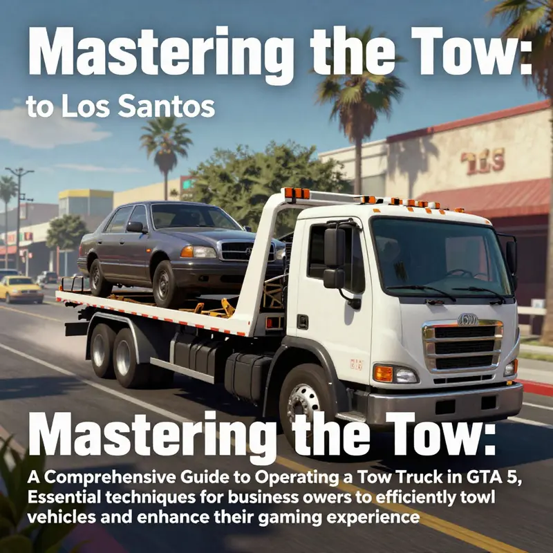 Tow truck towing a vehicle in the vibrant environment of Los Santos, showcasing action within GTA 5.