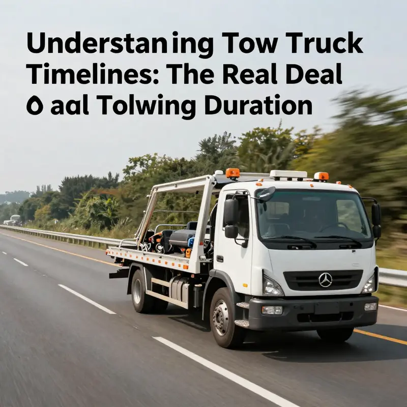 A tow truck on a scenic highway, representing the journey and importance of timely towing services for businesses.