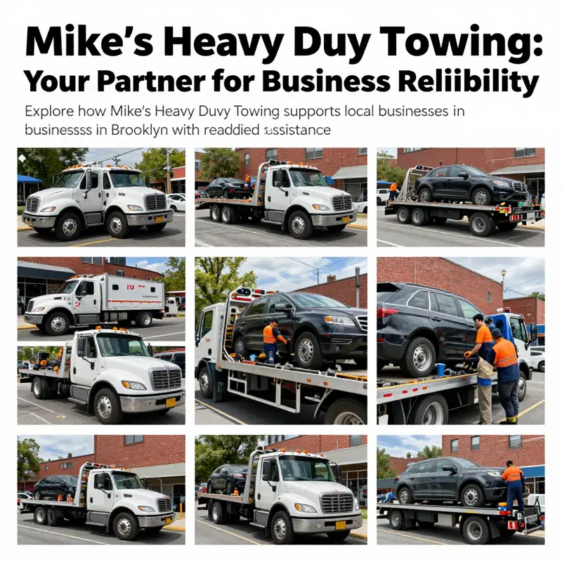 A collage representing the towing and roadside services of Mike's Heavy Duty Towing in Brooklyn.