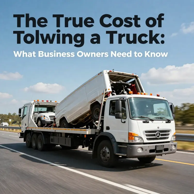 A tow truck in action on a highway, illustrating the need for dependable towing services for commercial vehicle owners.