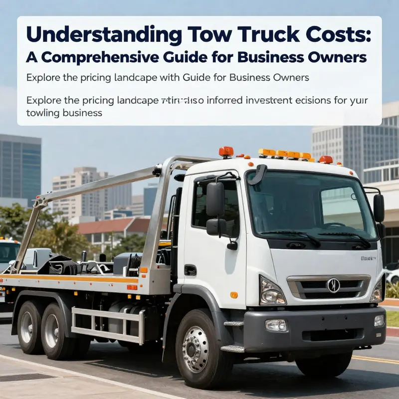 A contemporary tow truck parked under clear skies with a city backdrop, embodying the essence of a dependable towing service.