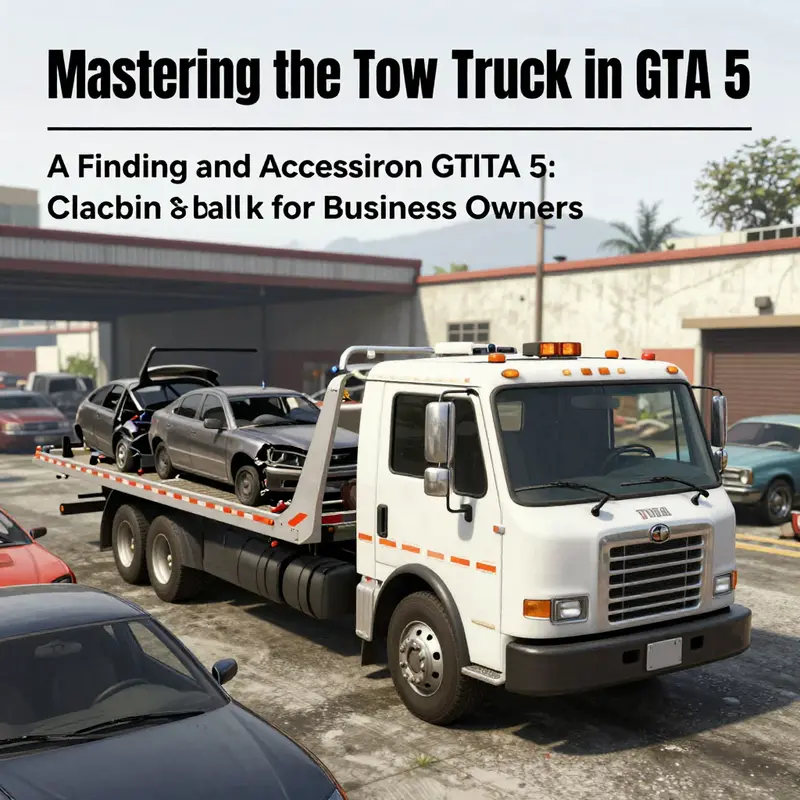 Finding a tow truck in GTA 5 amid vehicles at an auto salvage yard.