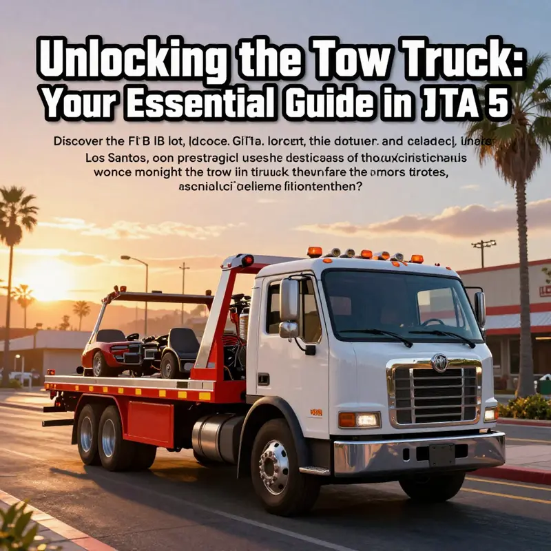 A picturesque sunset over Los Santos featuring a tow truck, symbolizing its role in GTA 5.