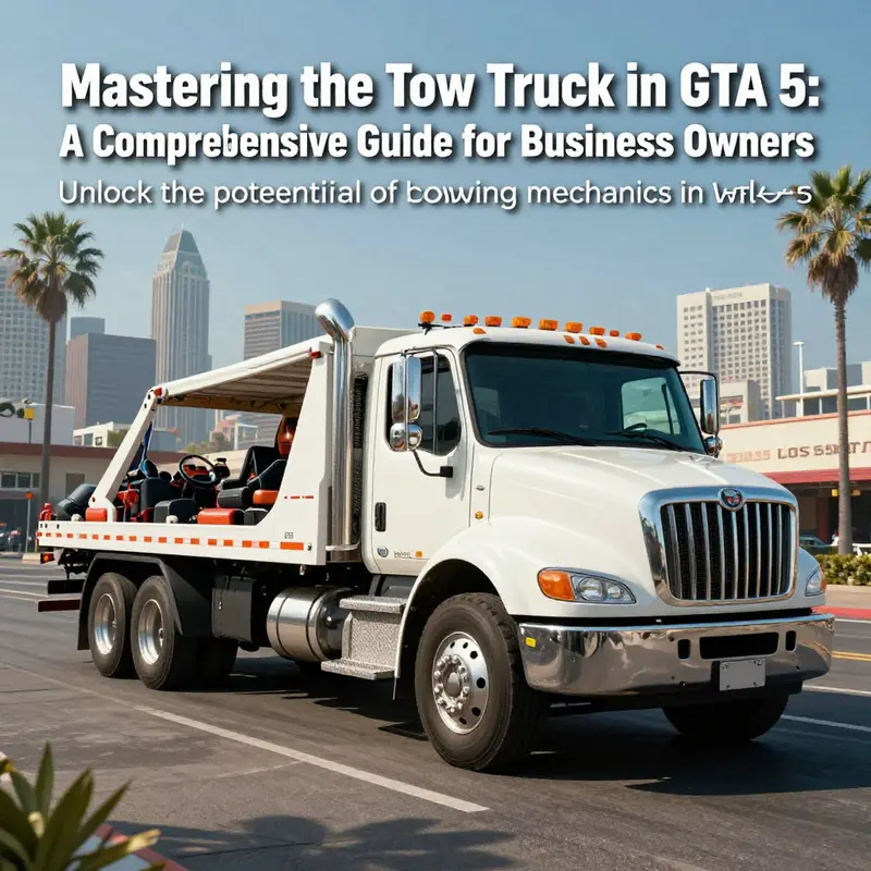 A tow truck set against the vibrant skyline of Los Santos in GTA 5, embodying the article's theme.