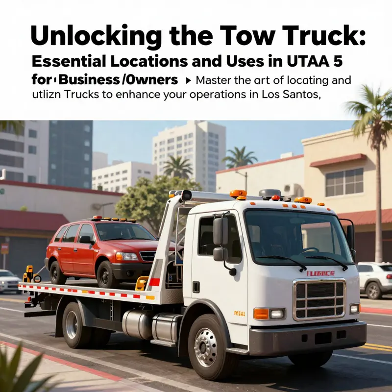 A tow truck parked in a busy street scene in Grand Theft Auto V.