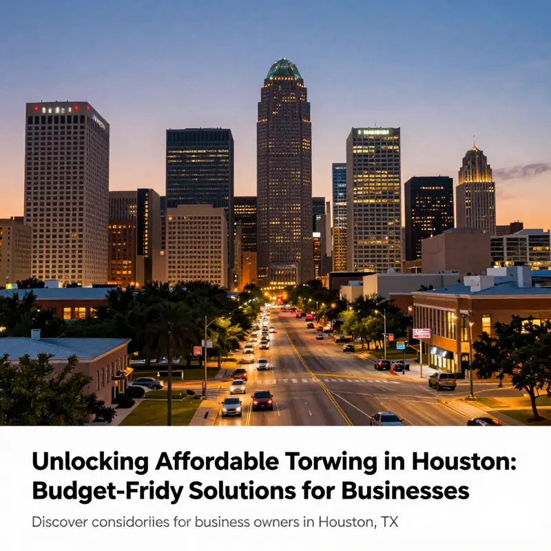 Houston cityscape at dusk, emphasizing the dynamic nature of the business environment related to towing services.