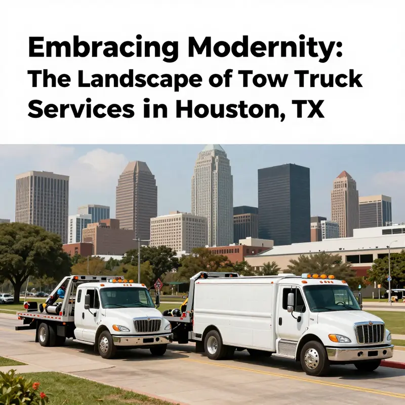 Houston skyline with active tow trucks representing the towing service industry's growth.