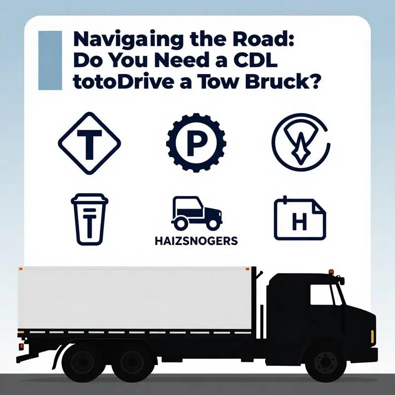 Tow truck featuring a notice on CDL requirements, highlighting the regulations for driving such vehicles.
