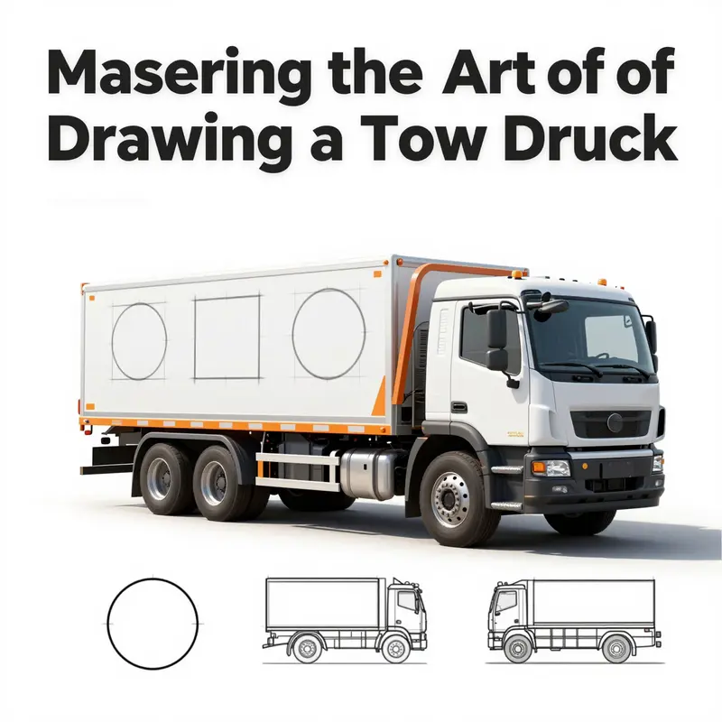 Step-by-step illustration showcasing how to draw a tow truck.
