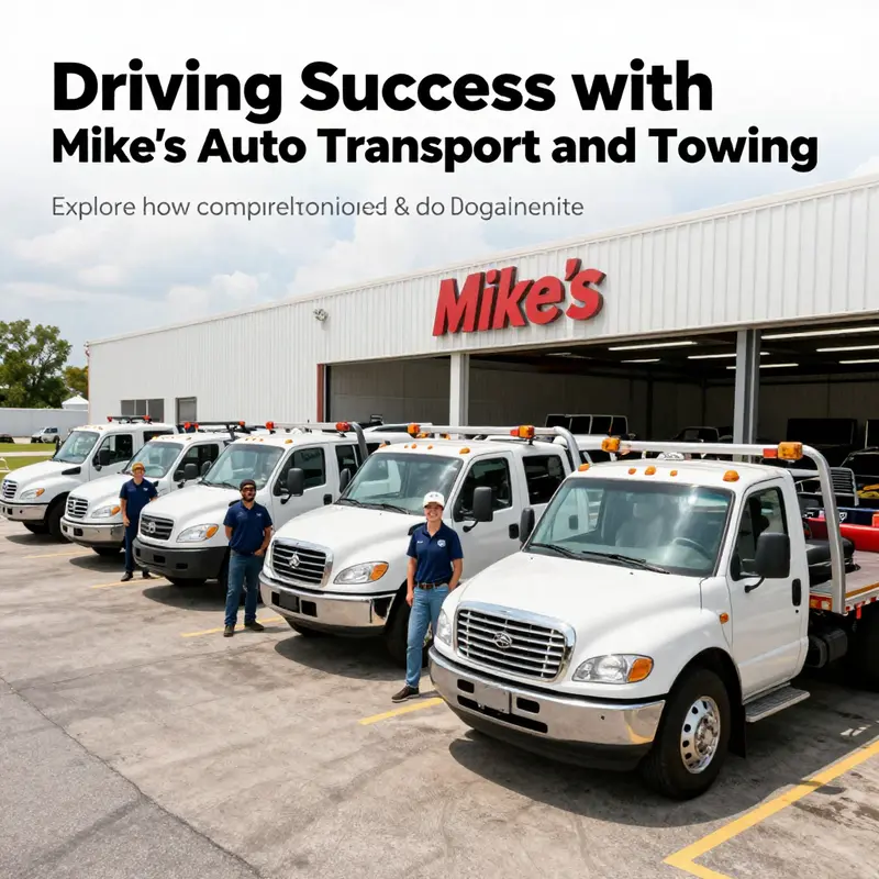 A view of Mike's Auto Transport & Towing facility showcasing the company's fleet and dedicated staff.