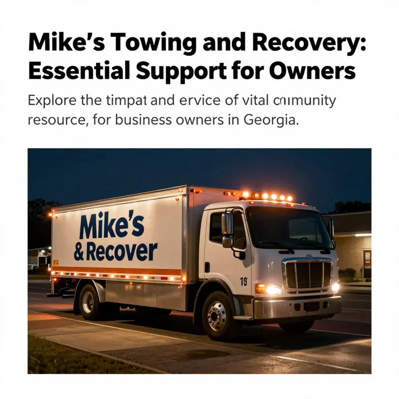 An illuminated Mike's Towing and Recovery truck assisting a vehicle on the roadside at night.