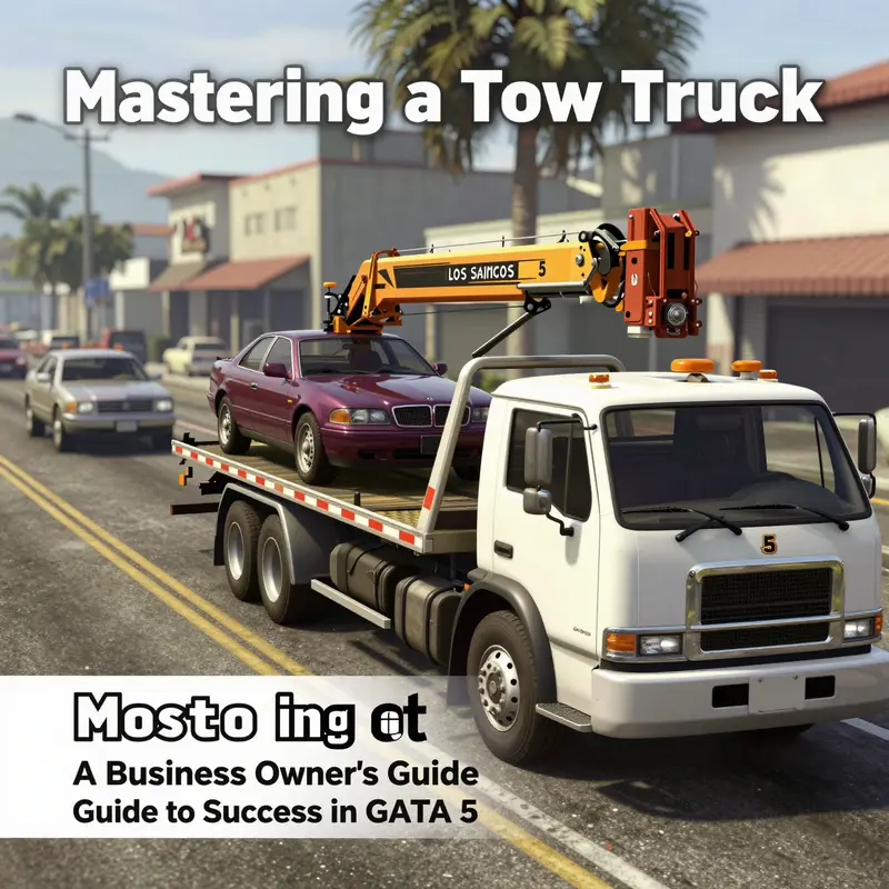 A tow truck in action, showcasing the detailed process of towing another vehicle in GTA 5.