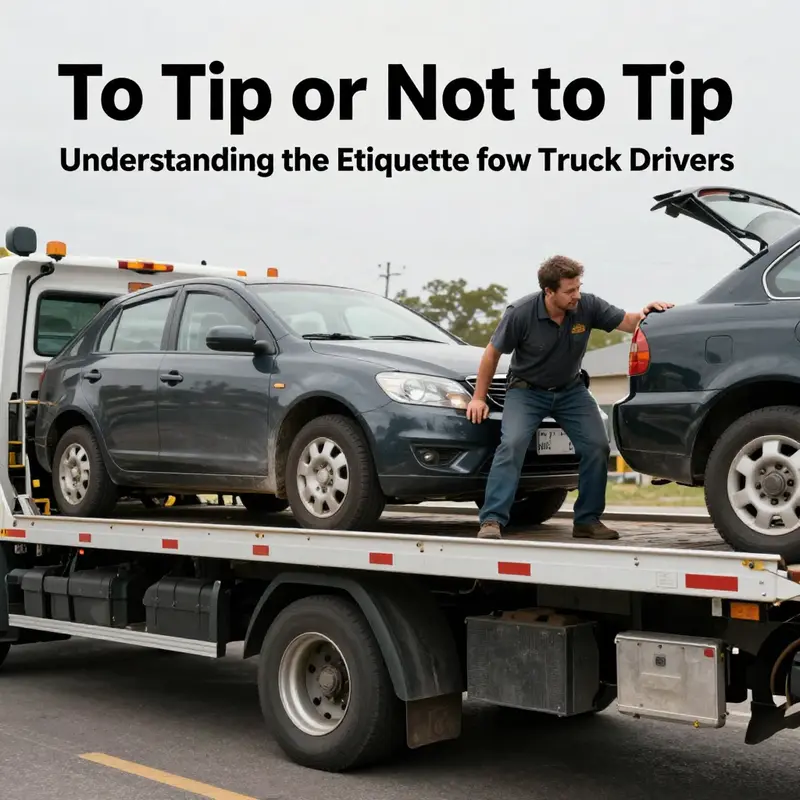 A tow truck driver engaging with a customer, illustrating the common scenario in which tipping etiquette might be assessed.