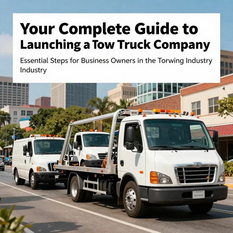 A fleet of tow trucks in a city setting, representing the operational scale of a successful tow truck company.