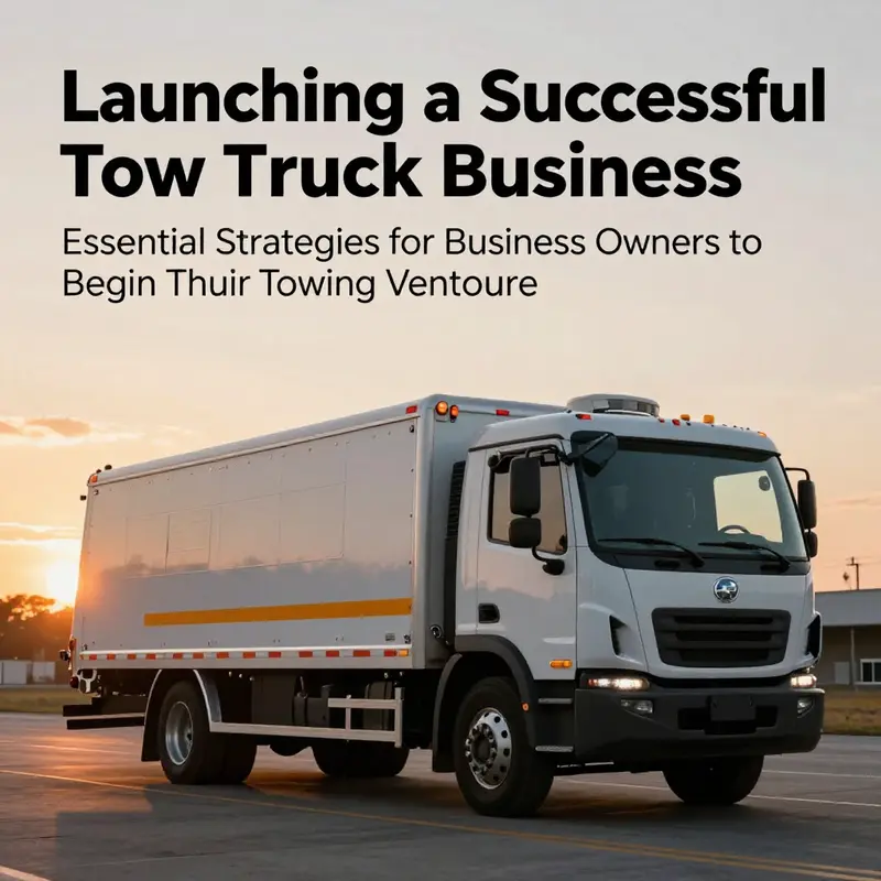 A tow truck parked with a sunset backdrop, representing the towing business's potential and growth.