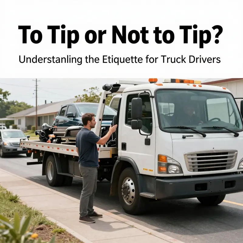 A tow truck driver engaging with a customer, illustrating the common scenario in which tipping etiquette might be assessed.