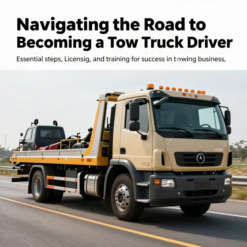 A strong tow truck driving down the road, representing the career journey in towing.
