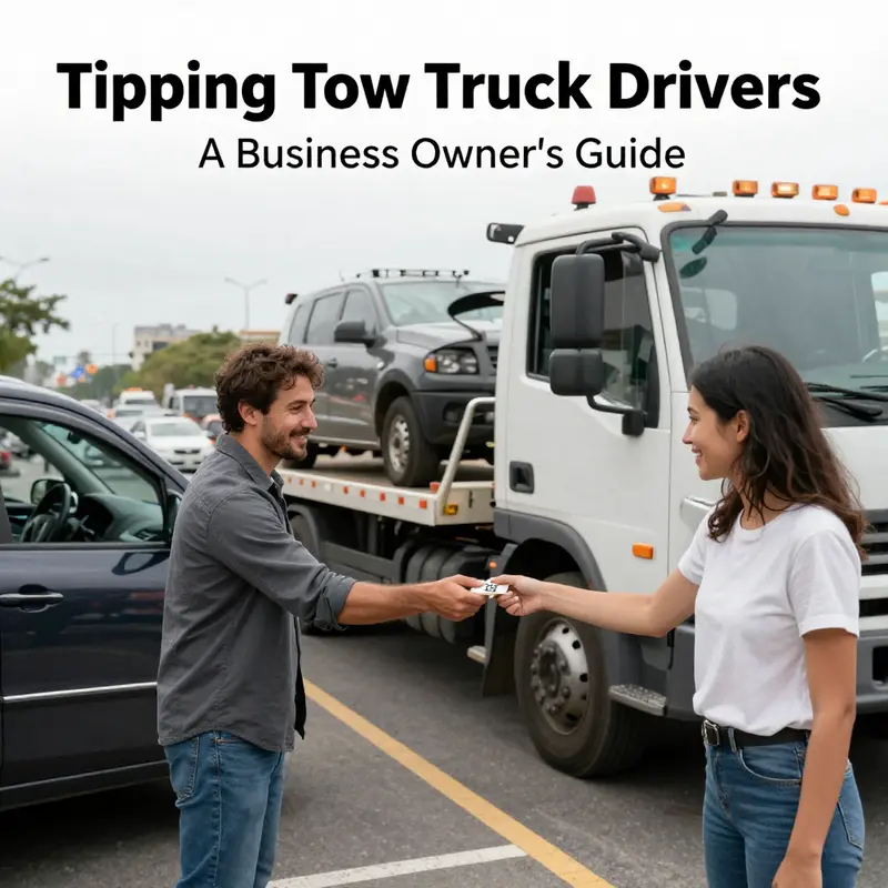 A tow truck driver receives a tip from a satisfied customer, symbolizing the appreciation for exceptional service.
