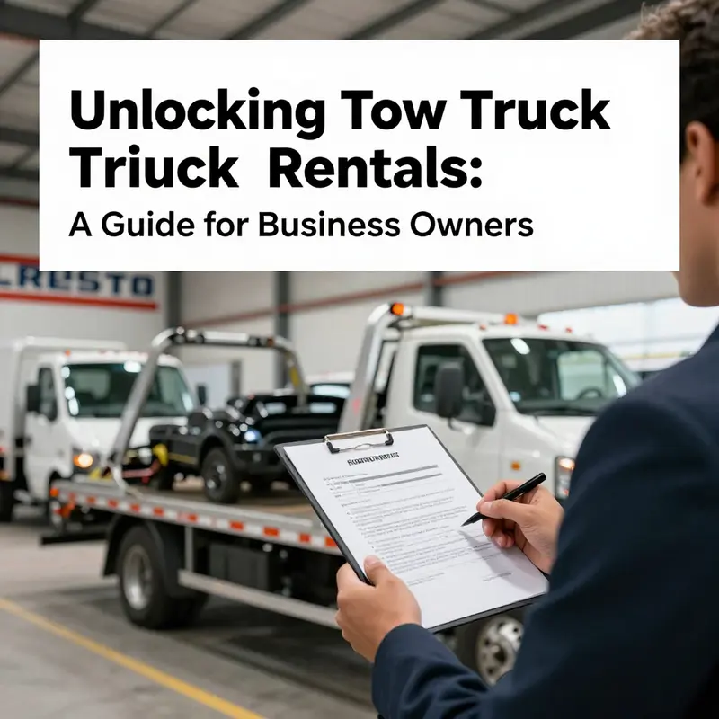 A business owner evaluates options at a tow truck rental facility.