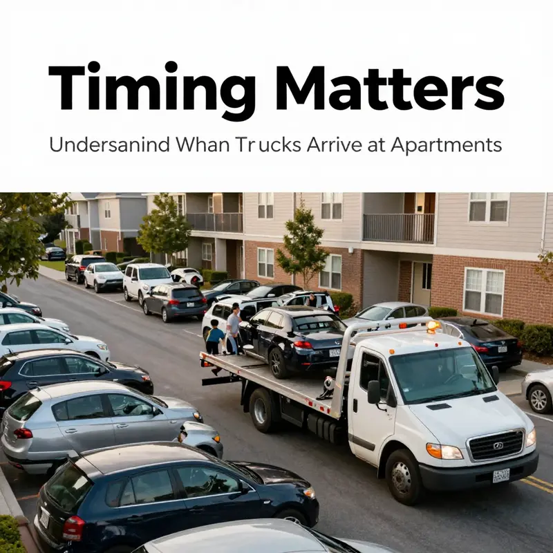 Tow truck arriving to address illegal parking at an apartment complex.