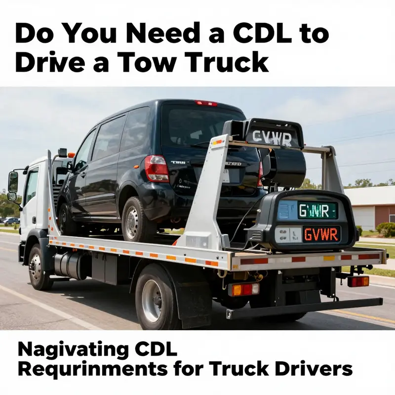 An illustrative view of a tow truck demonstrating the critical weight requirements associated with CDL licensing.