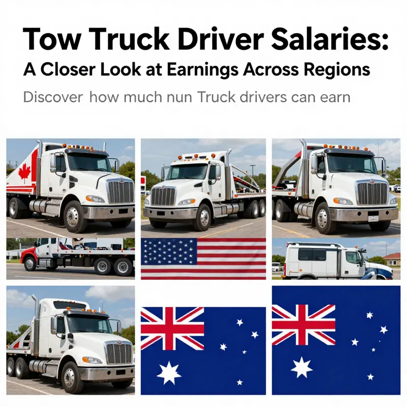 A collage of different show trucks representing the tow truck industry across Canada, the USA, and Australia.