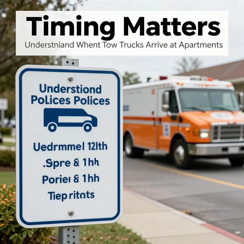 Tow truck arriving to address illegal parking at an apartment complex.