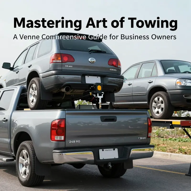 An illustration of a pickup truck with a proper tow hitch connected to a vehicle, emphasizing compatibility and legal considerations.