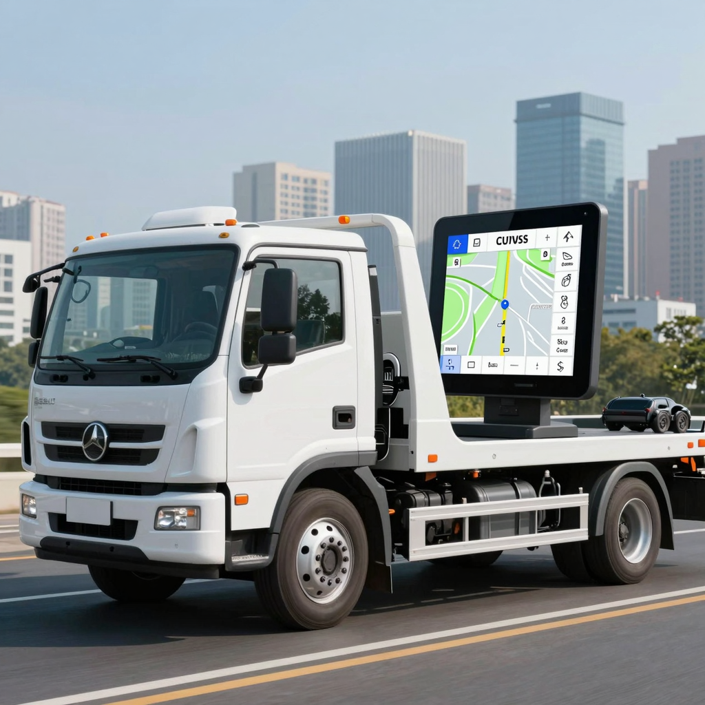 Modern tow truck with GPS system