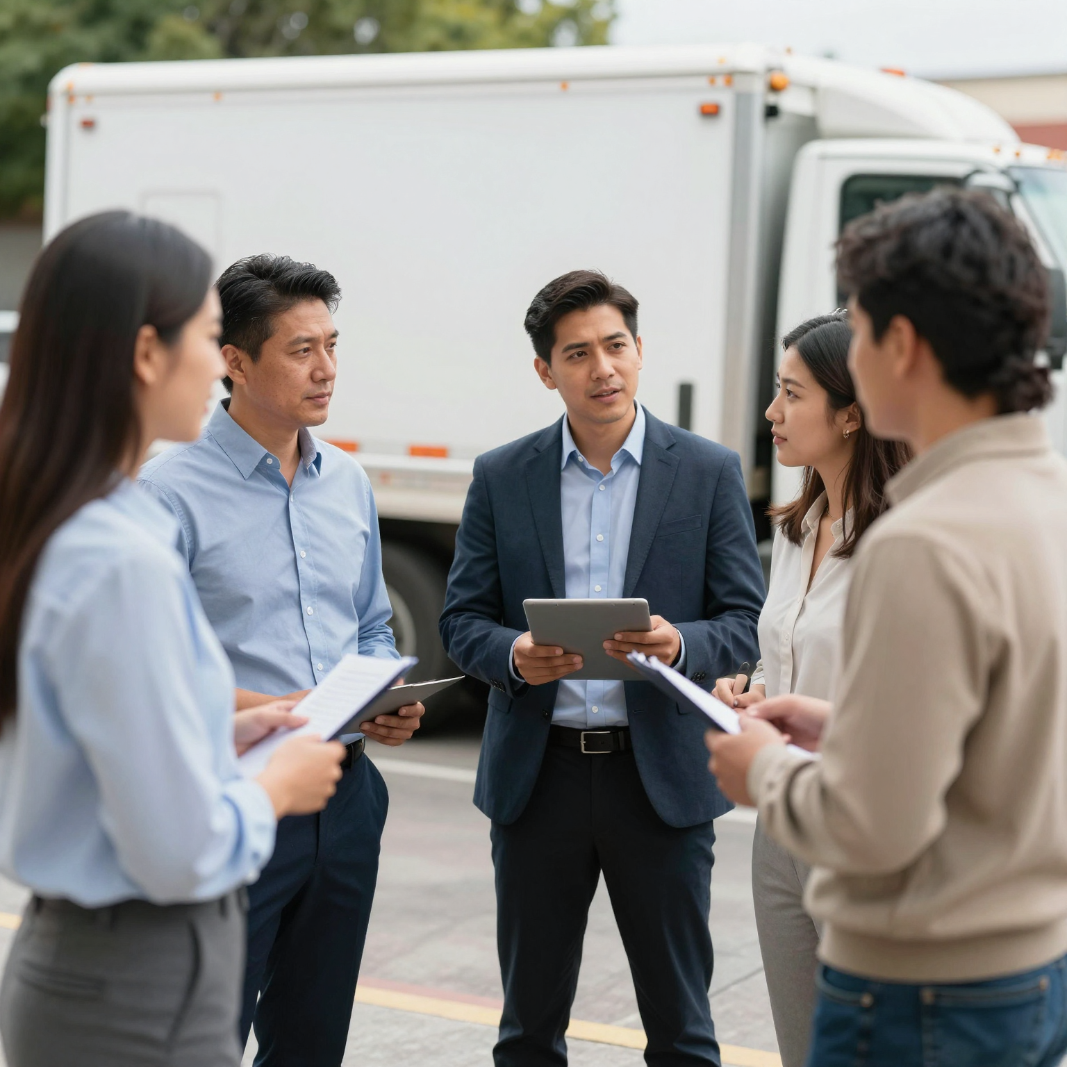 Business owners engaging with clients