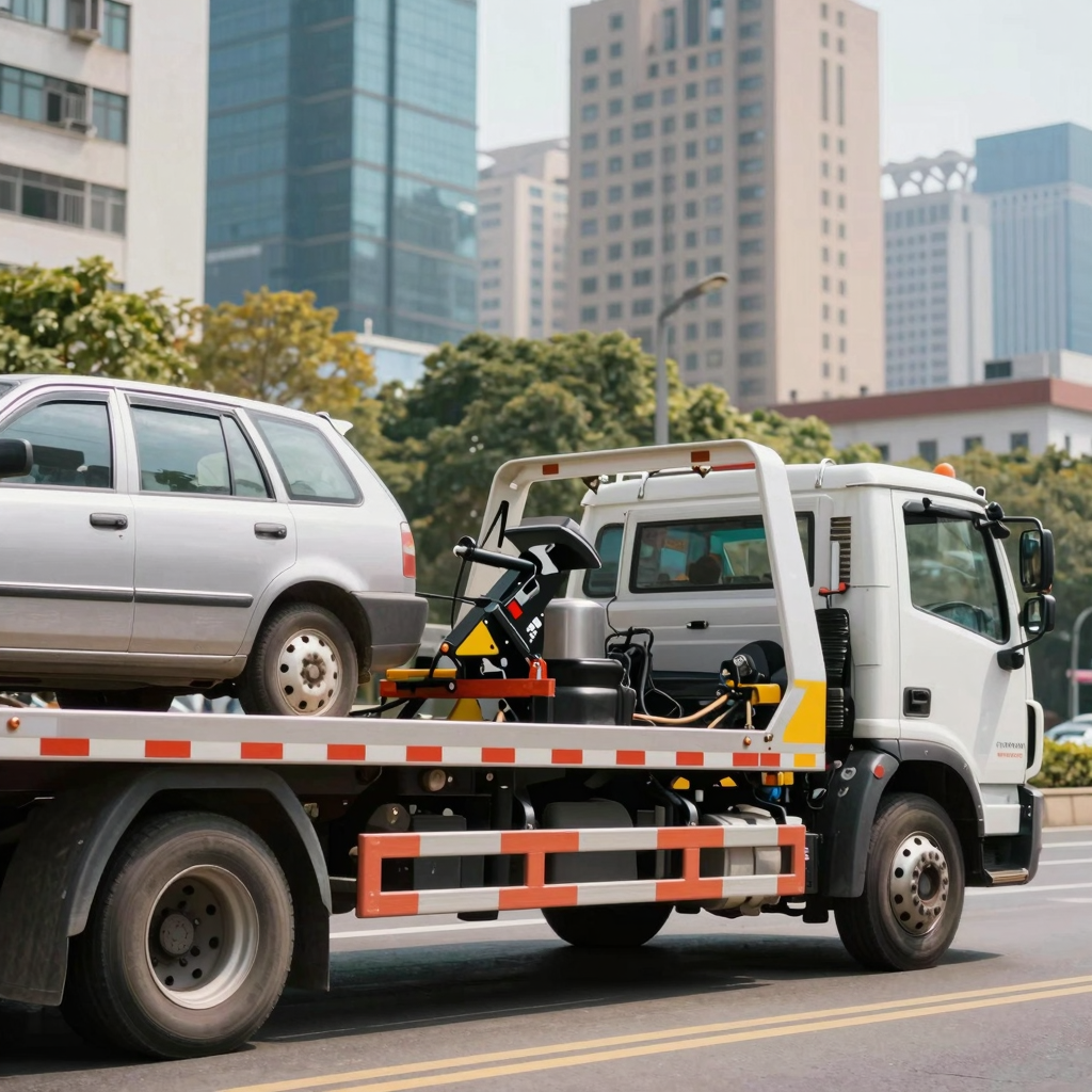 Flat Bed Tow Truck in Action