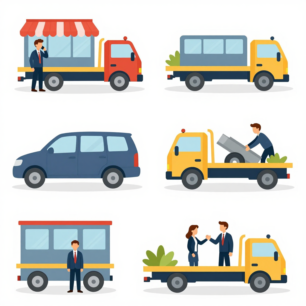 Illustration of various tow truck scenarios