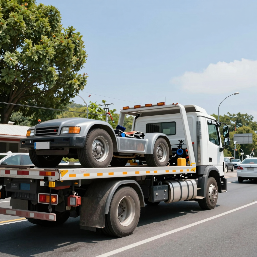 Tow truck in operation