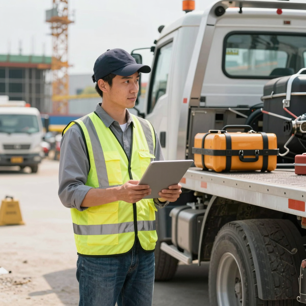 Image of a business owner with a truck with a tow package
