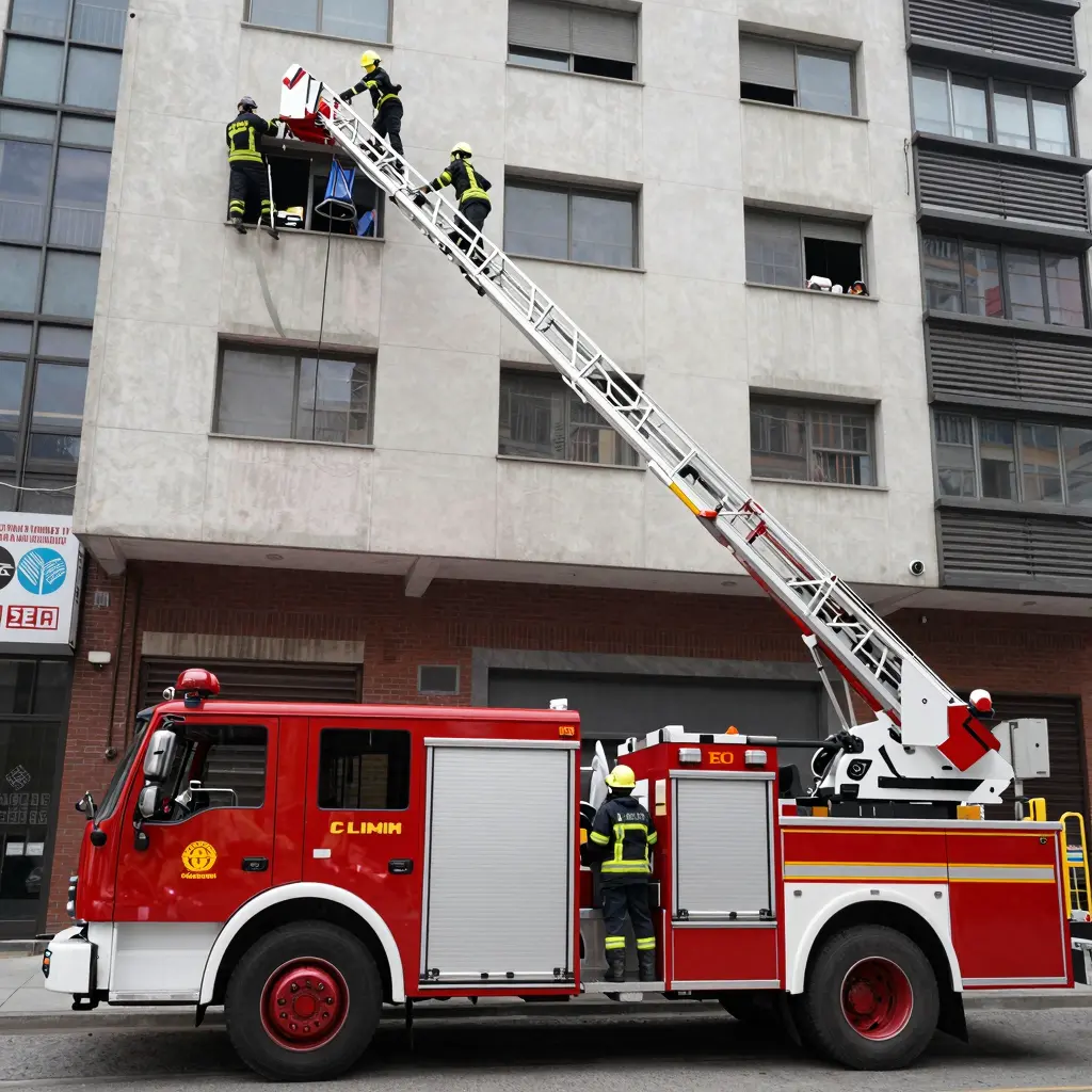 Fire truck with ladder in action